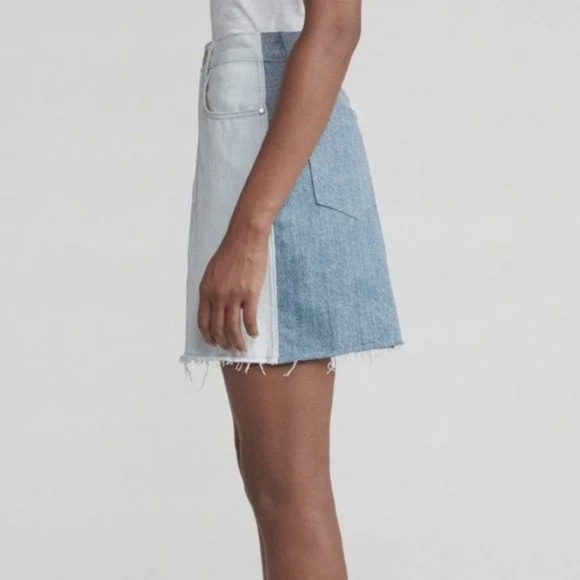 NWT Rag & Bone Moss Raw Hem Denim Mini Skirt in Double Blues - Picture 4 of 5